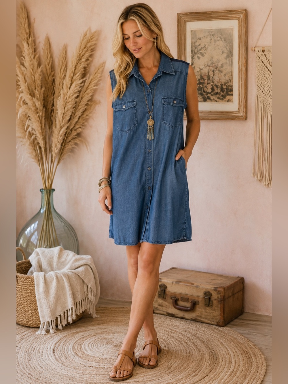 Simply Vera Vera Wang Sleeveless Denim Mini Dress - Blue